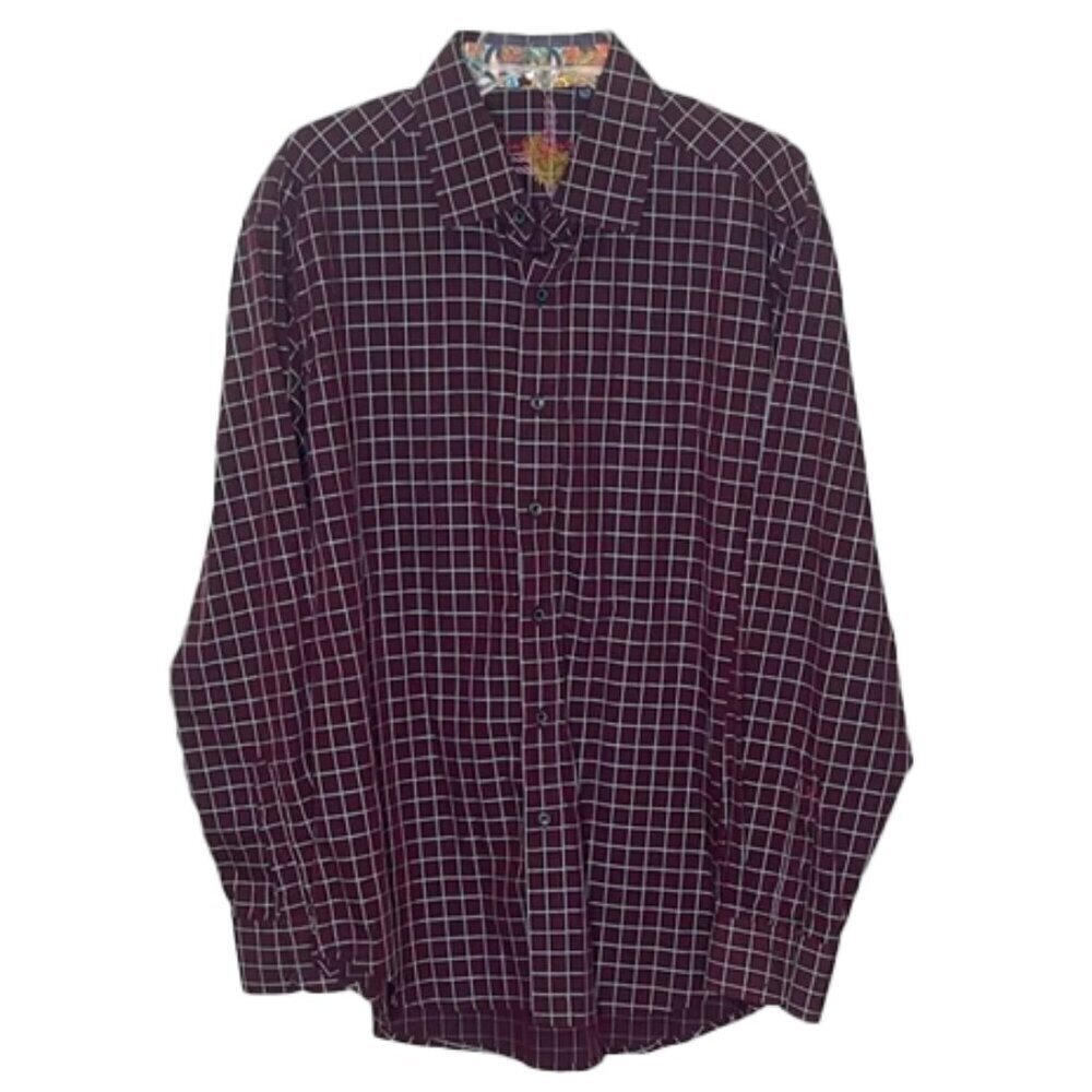 🆕 ROBERT GRAHAM Burgundy Checkered Button Down Shirt Sizd XL